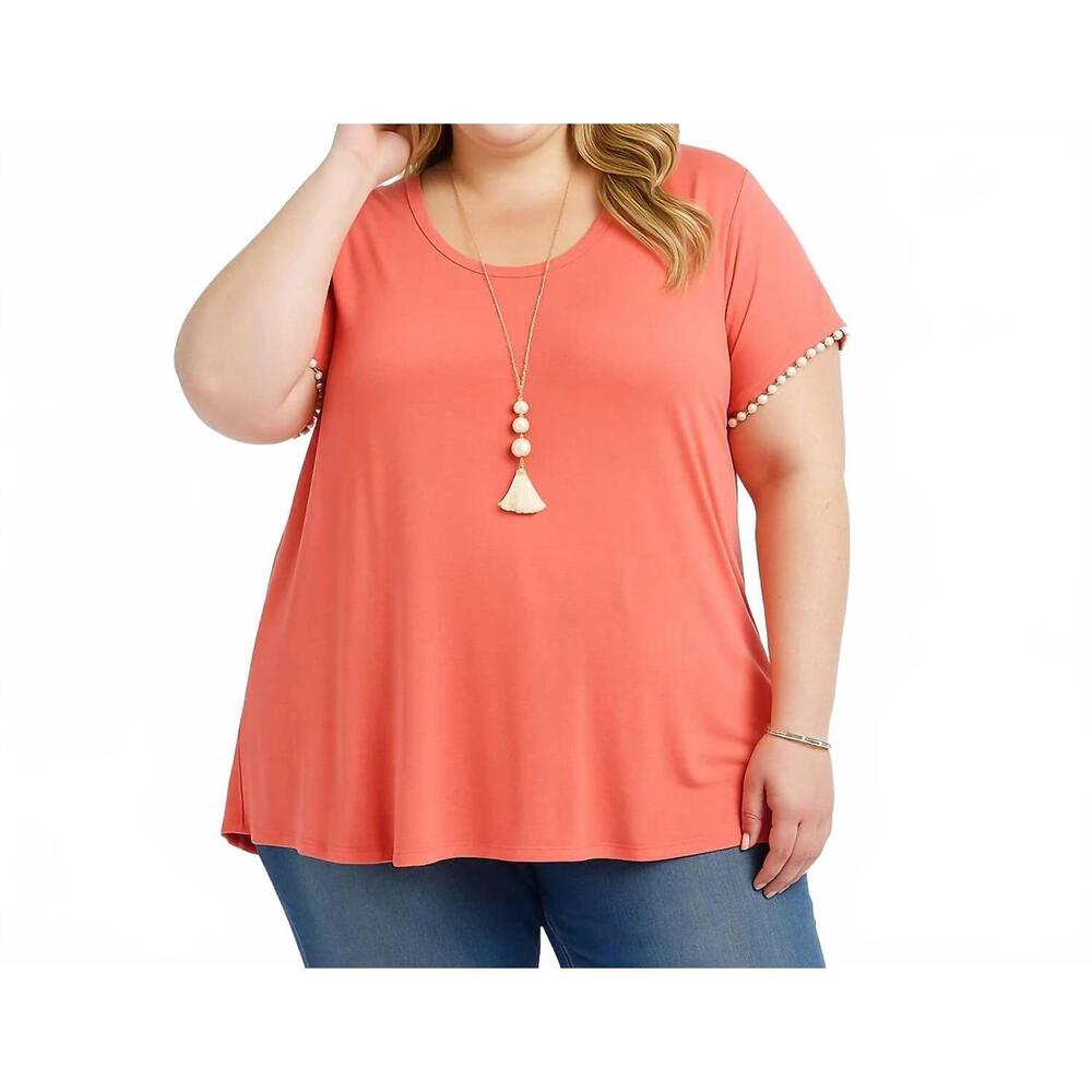 NEW 42POPS pom pom detail tee - plus in coral